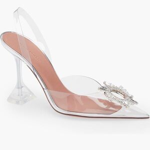 Amina Muaddi Clear Crystal-Embellished Sandal with Blush Insole